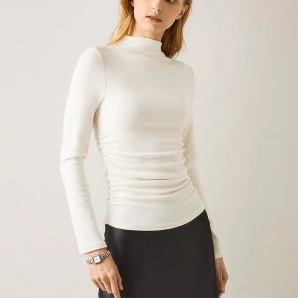 NEW OGL ProWarm Thermal Ruched Sides Mockneck Top Size S Off White Neutral Cozy